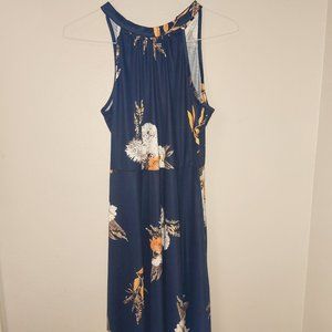 pretty dark blue maxidress with peach and white flowers